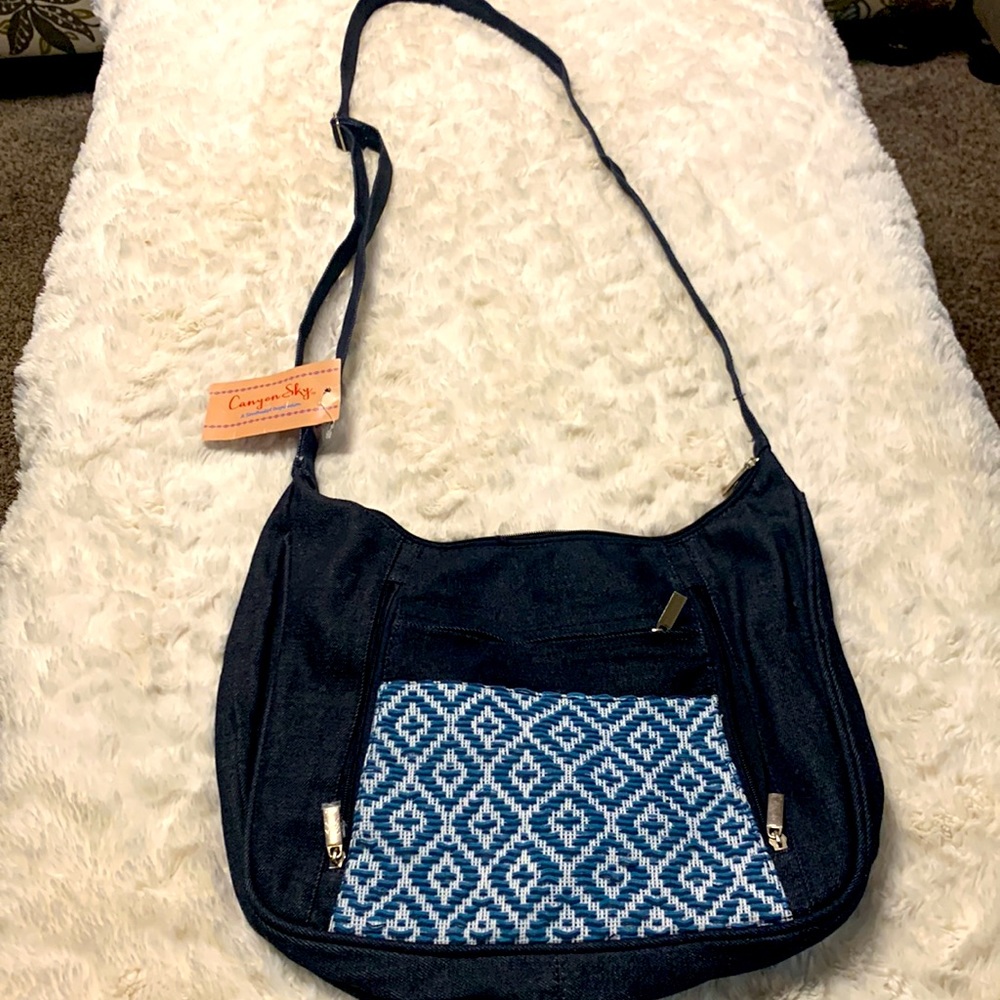 NEW Canyon Sky South Western Inspired Denim Dark Jean Embroidery Crossbody